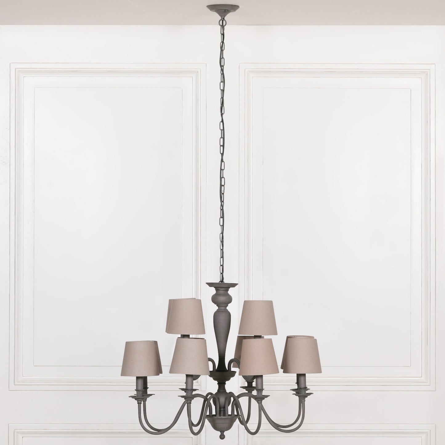 French Style Grey 12 Branch Chandelier with Shades