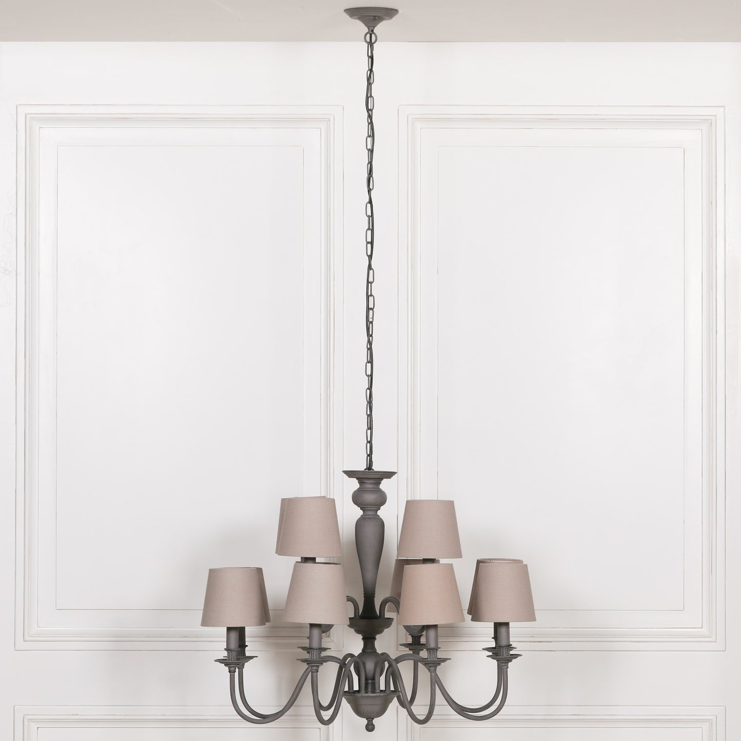 French Style Grey 12 Branch Chandelier with Shades