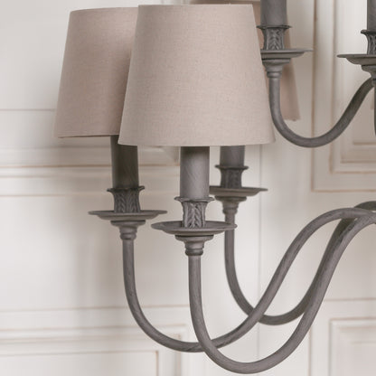 French Style Grey 12 Branch Chandelier with Shades