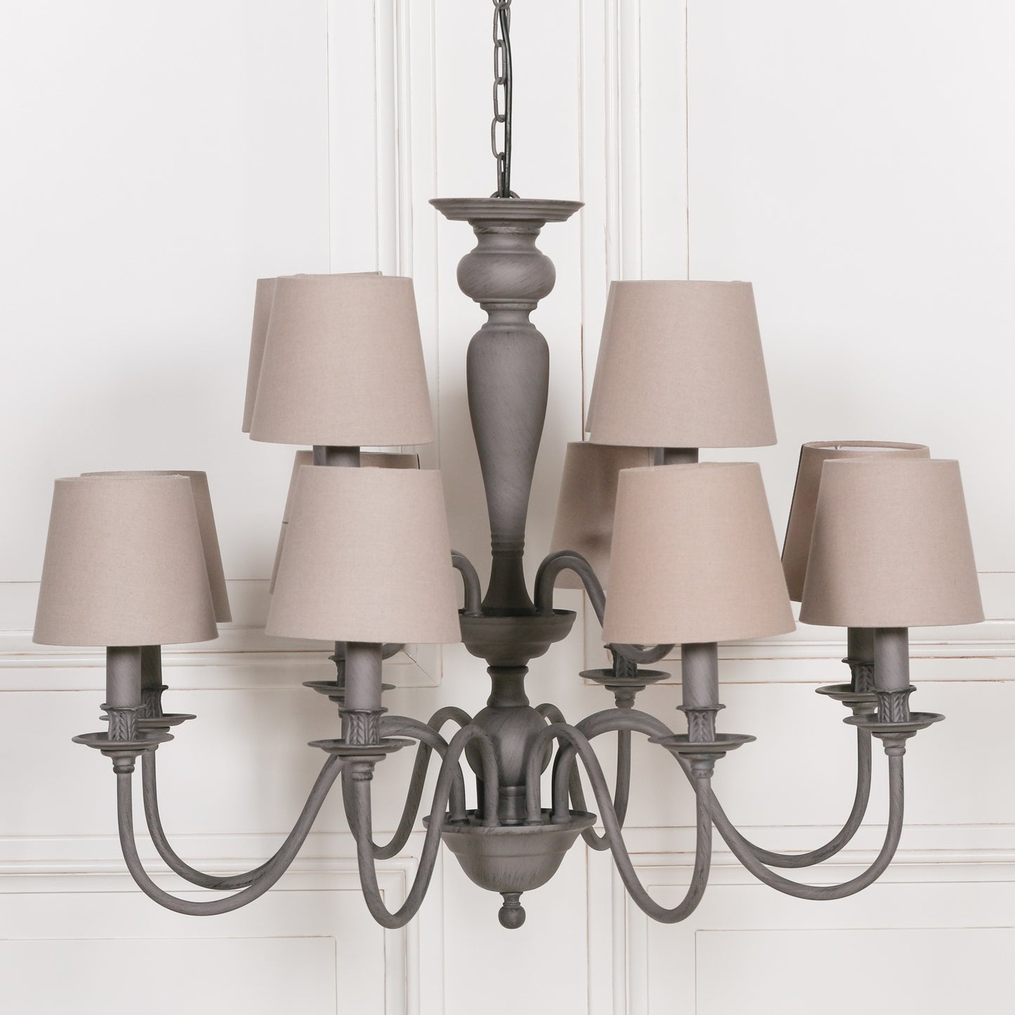 French Style Grey 12 Branch Chandelier with Shades