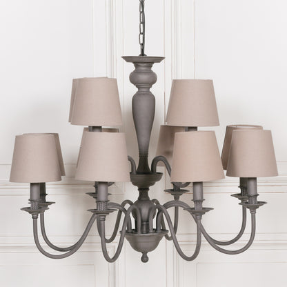 French Style Grey 12 Branch Chandelier with Shades