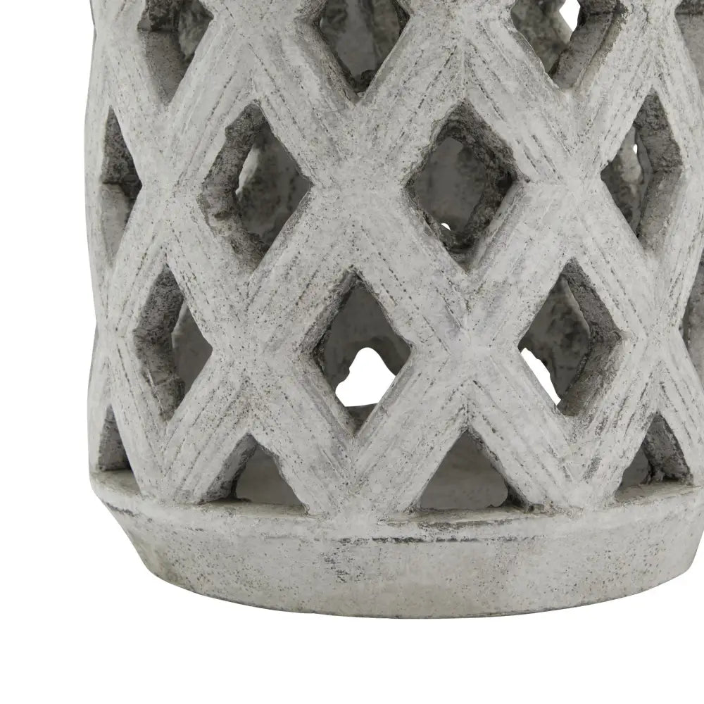 Athena Stone Large Lattice Lantern with Metal HandleCandle HolderChic & Co Home LTD