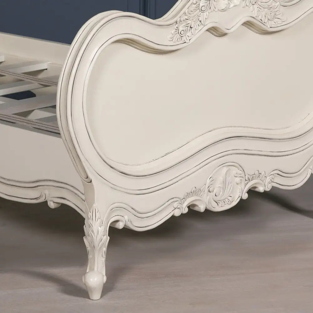 Ornate white 3ft single bed with curved rococo carvings for luxurious bedroom comfort