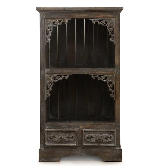 Rustic Bathroom Cabinet made of Albasia Wood with decorative metal bars and drawers