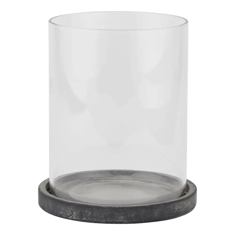 Amalfi Grey Large Hurricane Lantern with glass cylinder and dark circular base