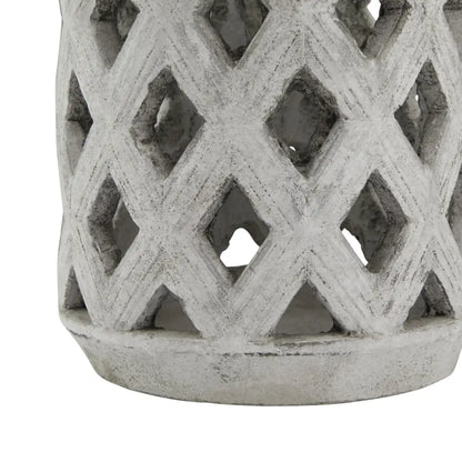 Athena Stone Large Lattice Lantern with a diamond-patterned container and metal handle