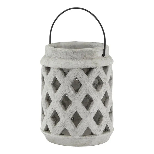 Athena Stone Large Lattice Lantern with Metal Handle for stylish outdoor decor