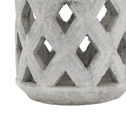 Athena Stone Lattice Lantern featuring diamond cutouts and a stylish metal handle