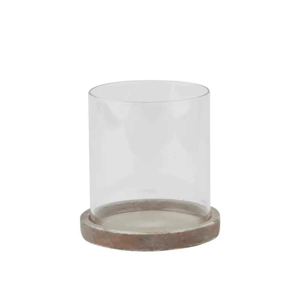 Siena Brown Hurricane Lantern featuring a sleek glass cylinder and stylish wooden base