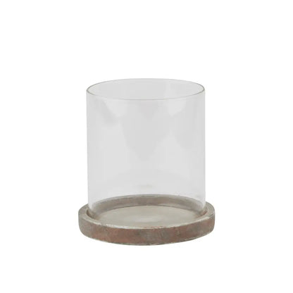 Siena Brown Hurricane Lantern featuring a sleek glass cylinder and stylish wooden base