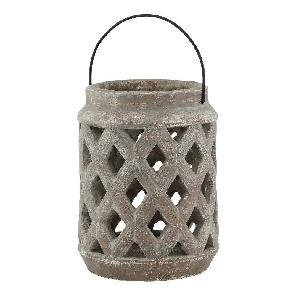 Siena Brown Large Lattice Lantern with metal handle for stylish home decor