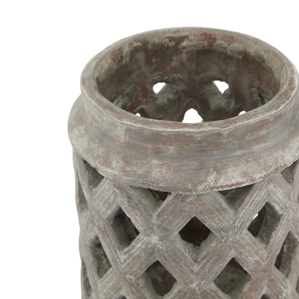 Siena Brown Large Lattice Lantern adds chic flair with its decorative lattice pattern