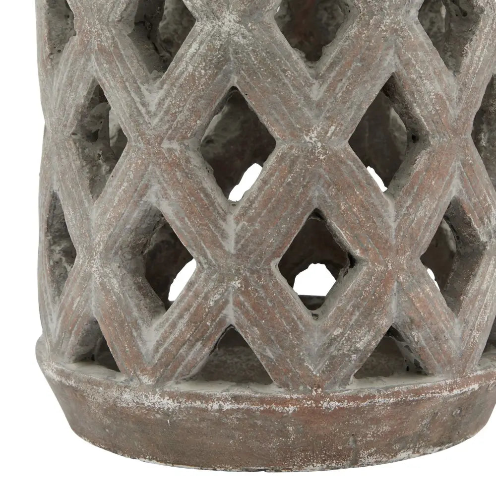 Siena Brown Large Lattice Lantern with diamond-shaped openings for chic decor