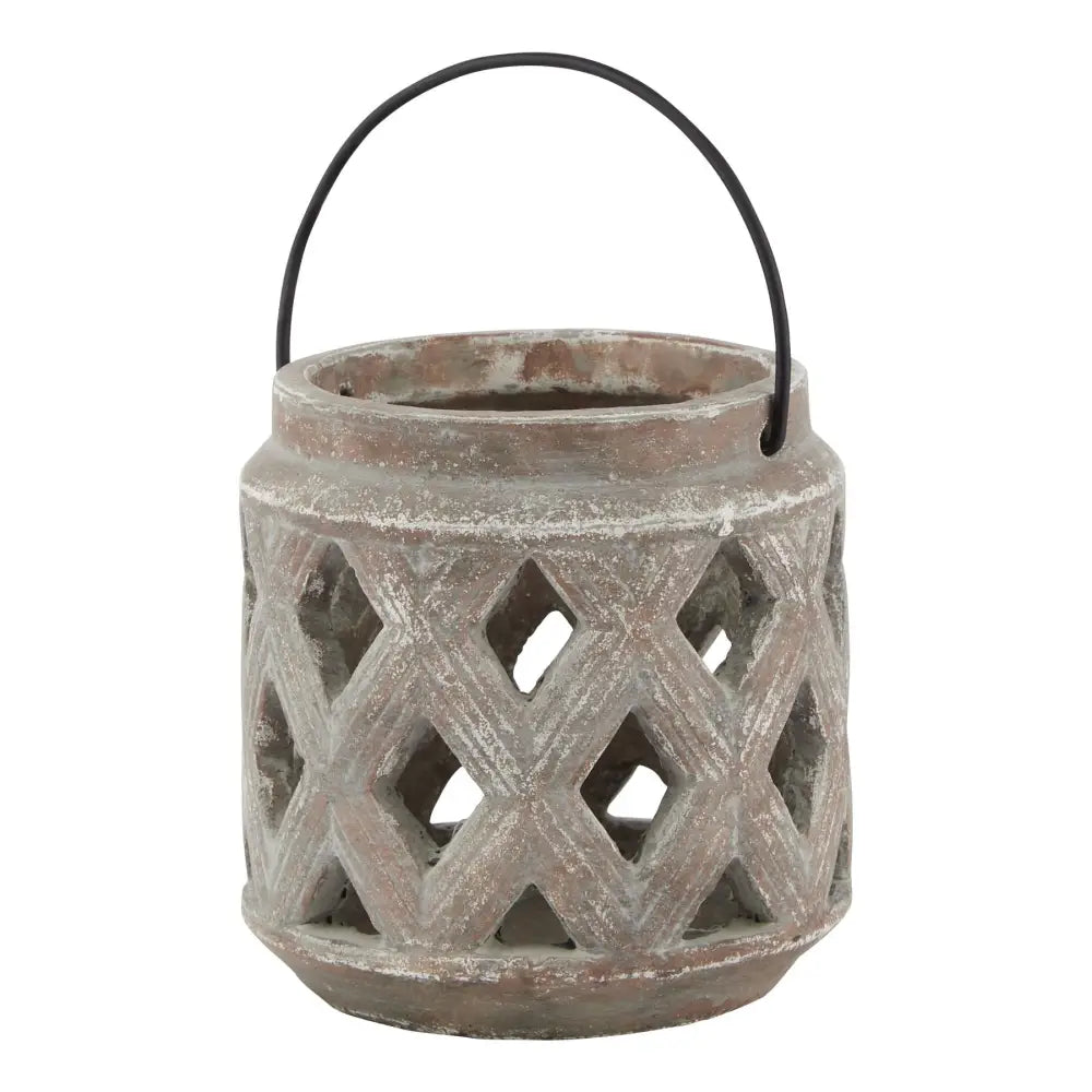 Siena Brown Lattice Lantern with diamond cutouts and a stylish metal handle