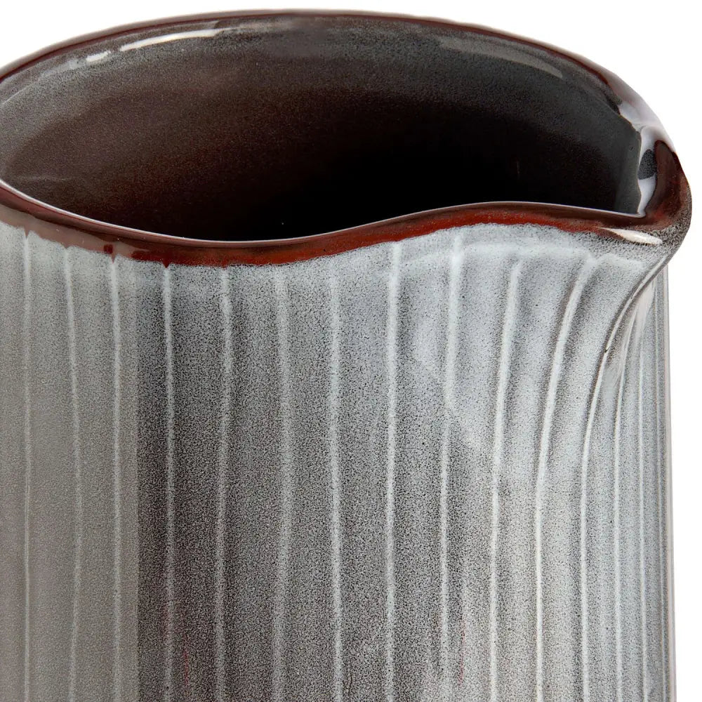 Elegant Grey Ceramic Display Jug with ribbed texture and reddish-brown rim for decor