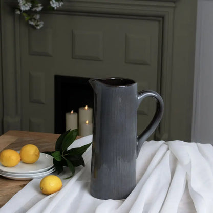 Elegant grey ceramic display jug with handle perfect for decorative use