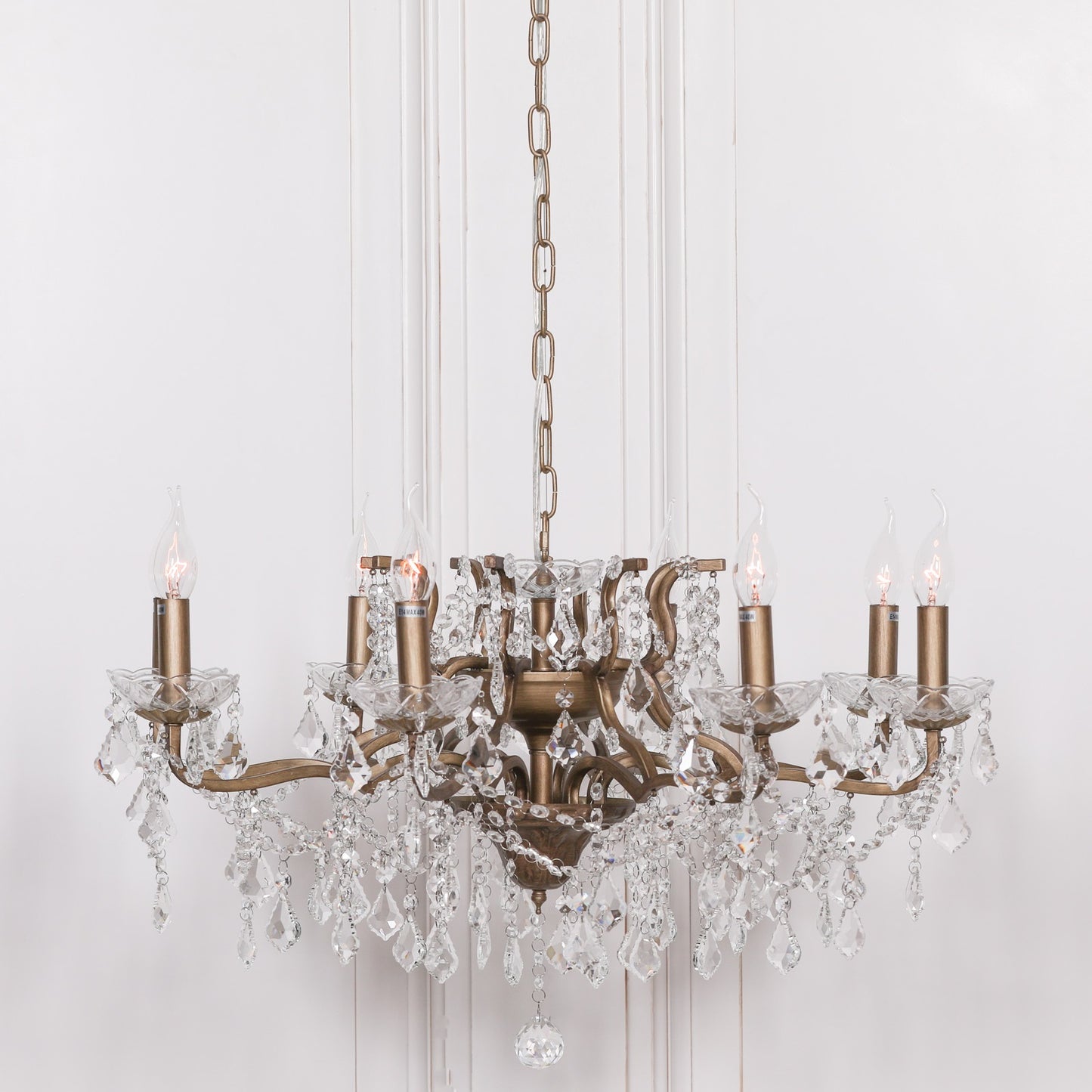 French Style Gold 8 Branch Shallow Cut Glass Chandelier