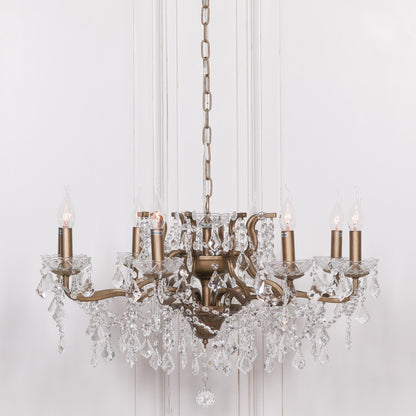 French Style Gold 8 Branch Shallow Cut Glass Chandelier