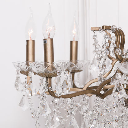 French Style Gold 8 Branch Shallow Cut Glass Chandelier