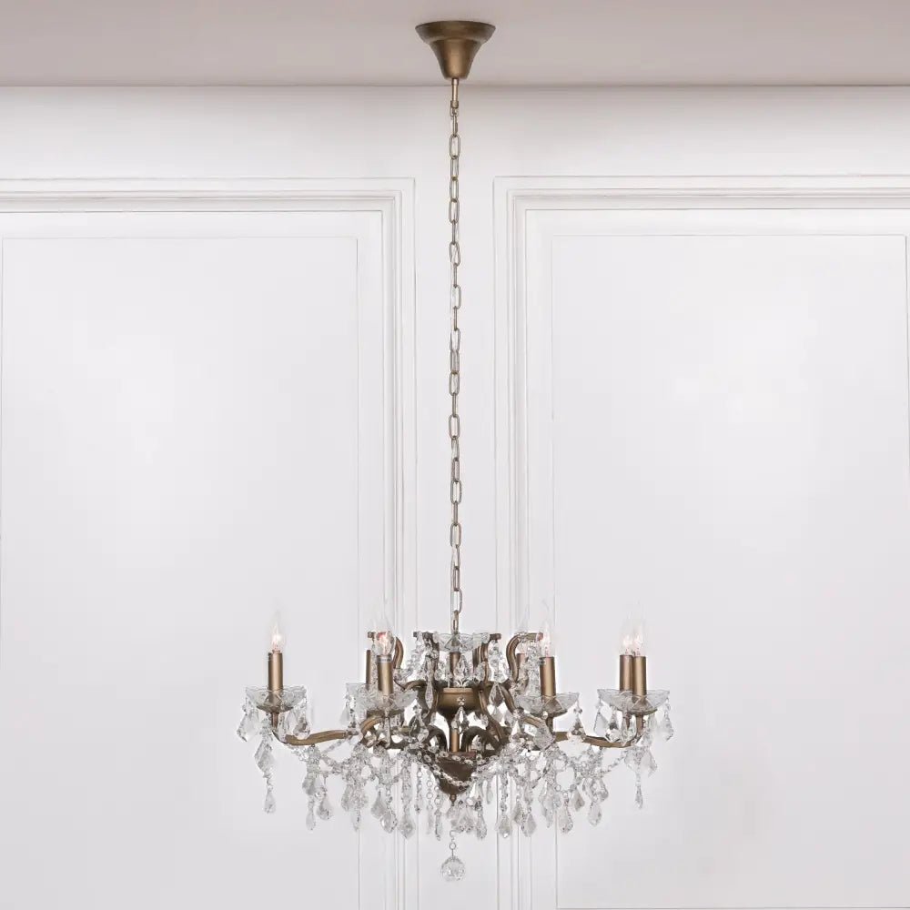 French Style Gold 8 Branch Shallow Cut Glass ChandelierChandeliersChic & Co Home LTD