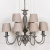 French Style Grey 12 Branch Chandelier with ShadesChandeliersChic & Co Home LTD