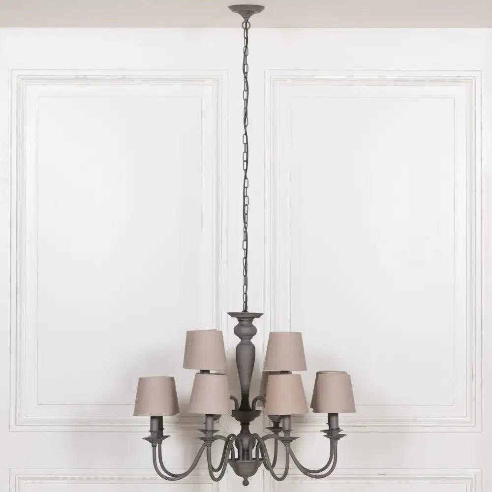 French Style Grey 12 Branch Chandelier with ShadesChandeliersChic & Co Home LTD