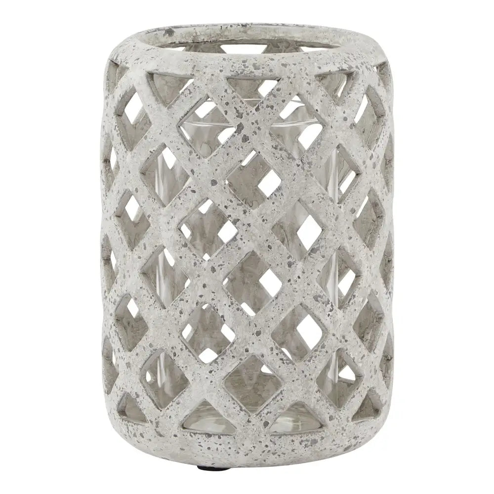 Grey Stone Effect Hurricane LanternCandle HolderChic & Co Home LTD