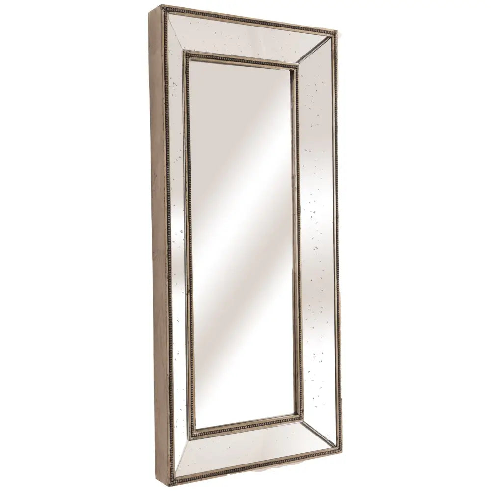 Augustus Wall Mirror features a classy double-layered champagne frame with stunning bronze accents