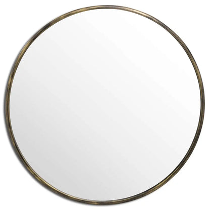 Circular mirror with a sleek metallic frame, perfect for an Antique Brass Large Narrow Edged Mirror