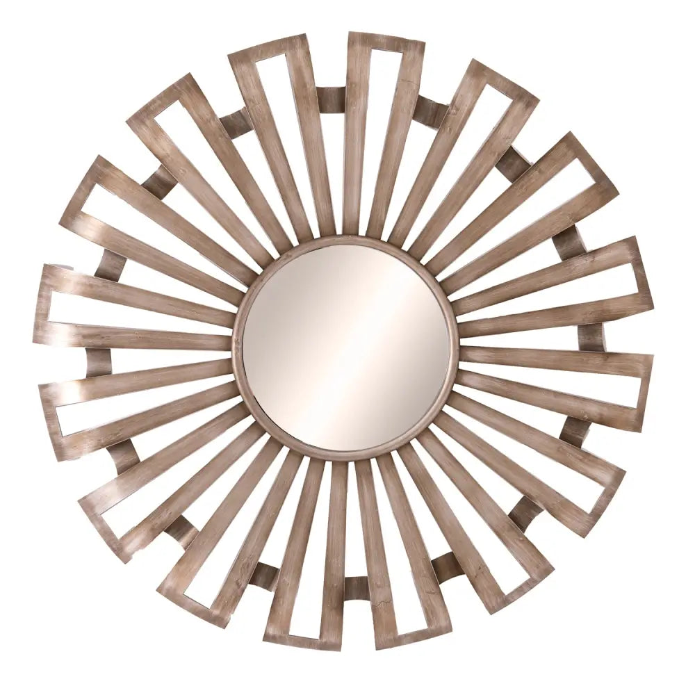 Evi Antique Silver Sunburst Mirror with stylish geometric wooden frame for any decor