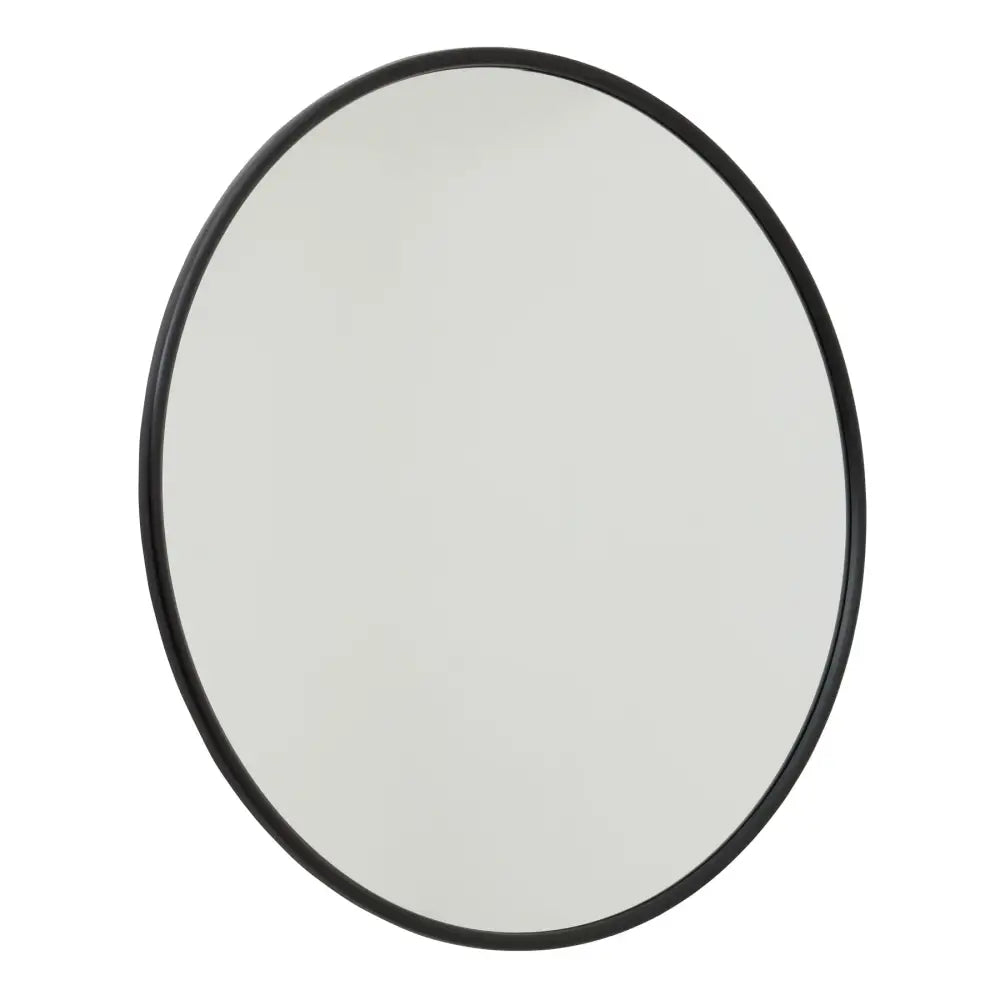 Large Black Circular Metal Wall Mirror with Thin Frame, perfect for stylish home decor