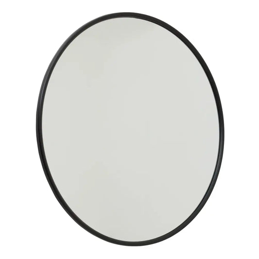 Large Black Circular Metal Wall Mirror with Thin Frame, perfect for stylish home decor