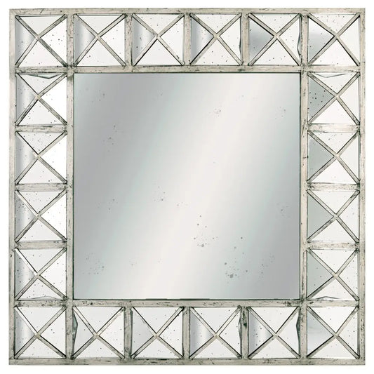 Square mirror with ornate frame and X-pattern from Luxurious Fusion Augustus Detailed Triangulated