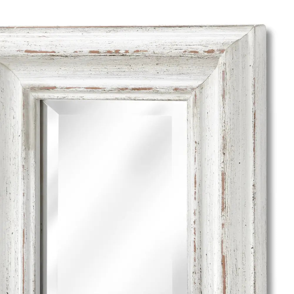 Narrow Wall Mirror featuring a stylish distressed antique white frame design