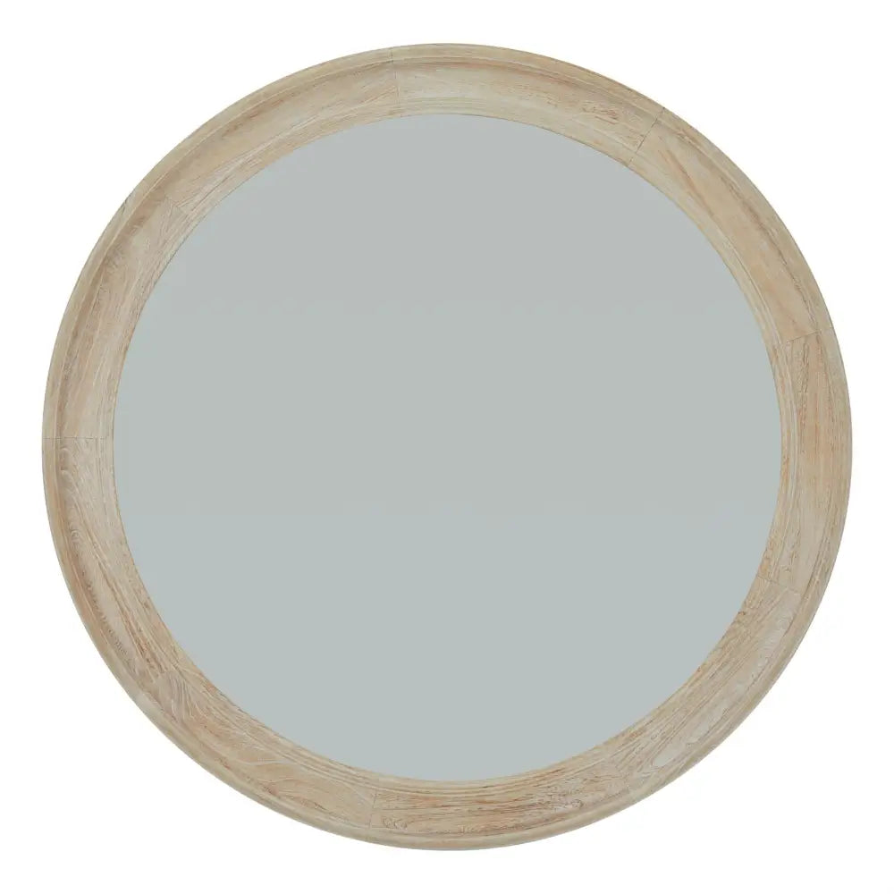 Washed Wood Round Mirror with Light Wooden Frame, effortlessly combining rustic charm