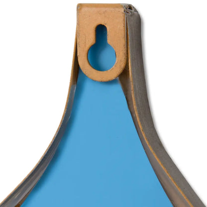 Wooden clothespin with blue center on a stylish wooden toy slide, elegantly timeless