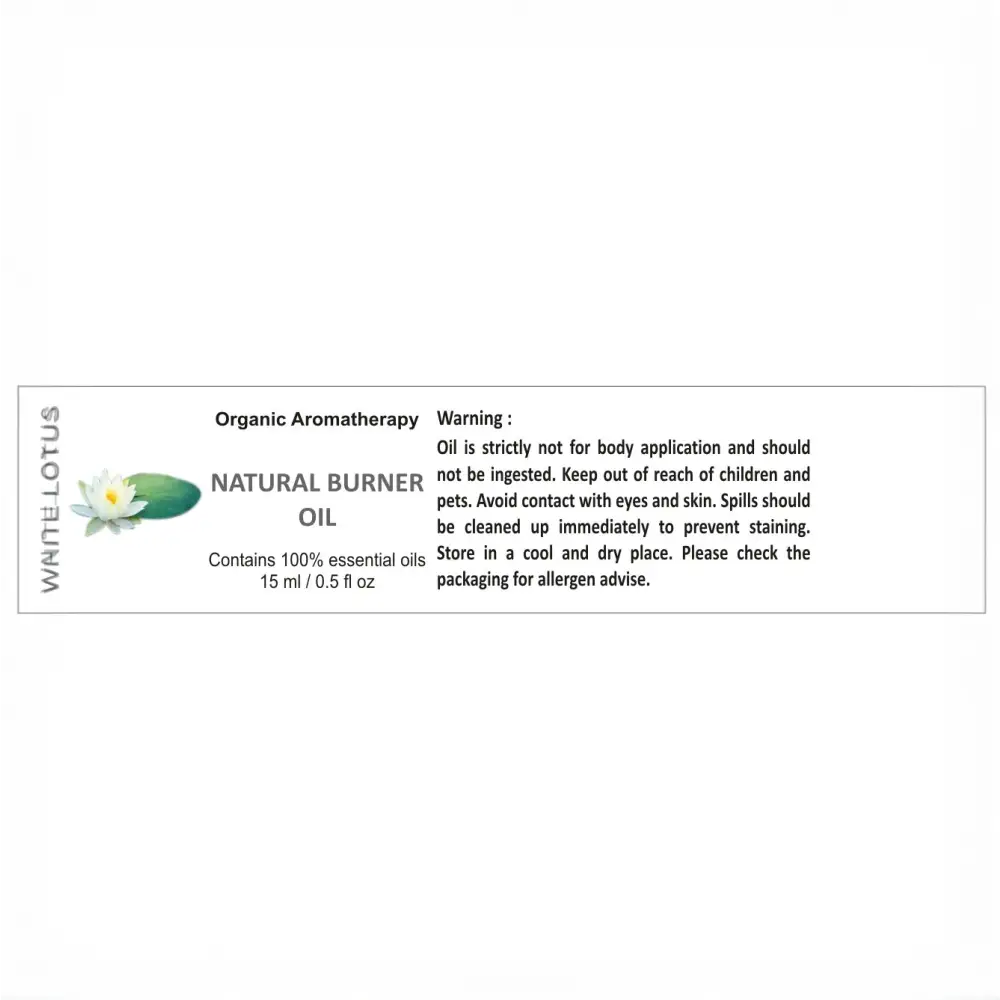 Product label for Natural Burner Oil in a Green Metal Storage Box with Taya Lilac Oil