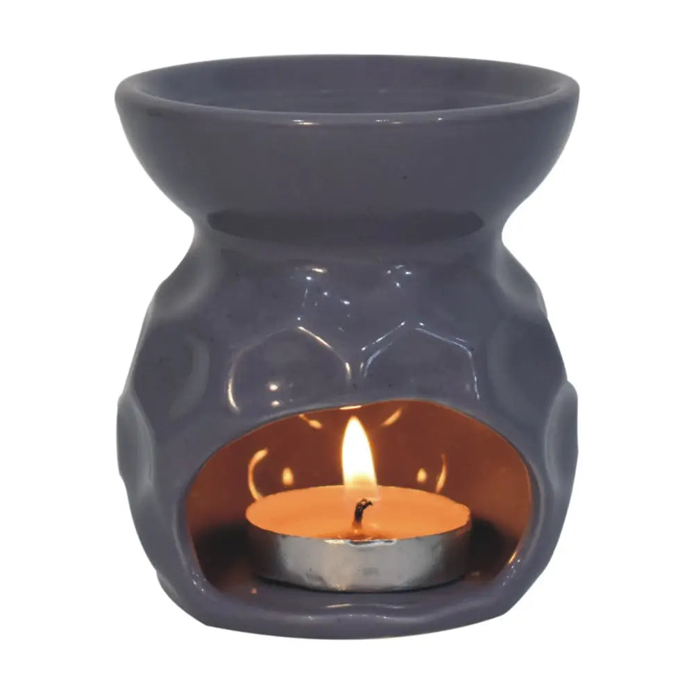 Ceramic Lilac Oil Burner with tea light candle from Green Metal Storage Box setup