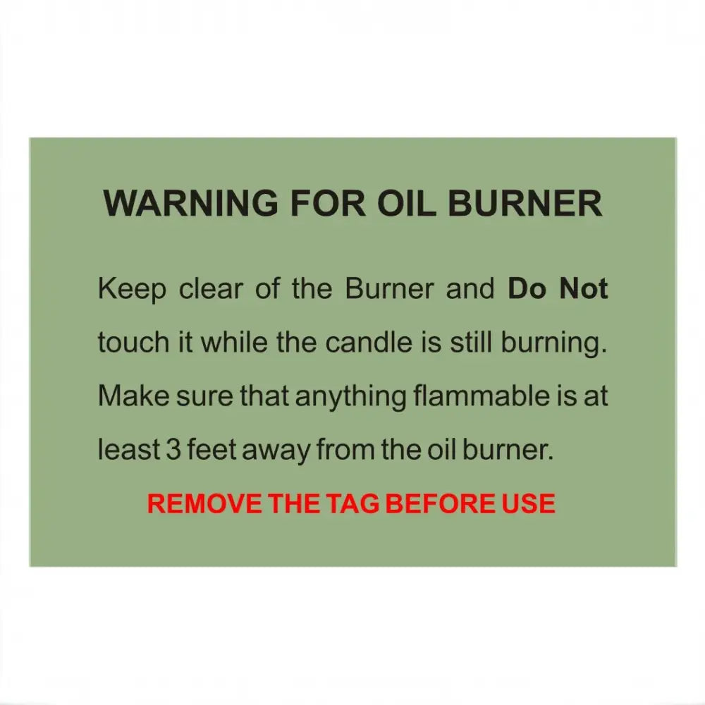 Warning label on Taya White Oil Burner with safety tips for using two wax melts