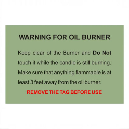 Warning label on Taya White Oil Burner with safety tips for using two wax melts