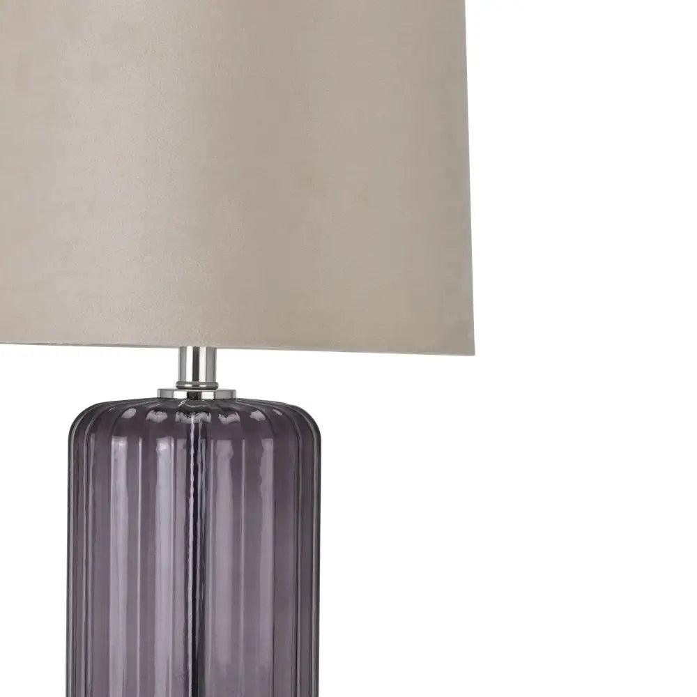 Stylish Alberta Metallic Glass Lamp with a purple base and beige fabric shade