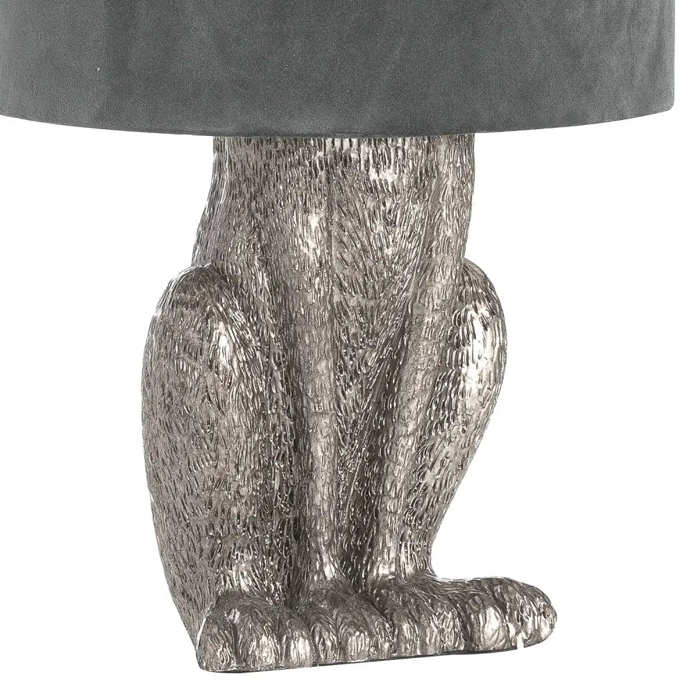 Metallic rabbit lamp base with furry texture and paws, perfect for Silver Hare Table Lamp