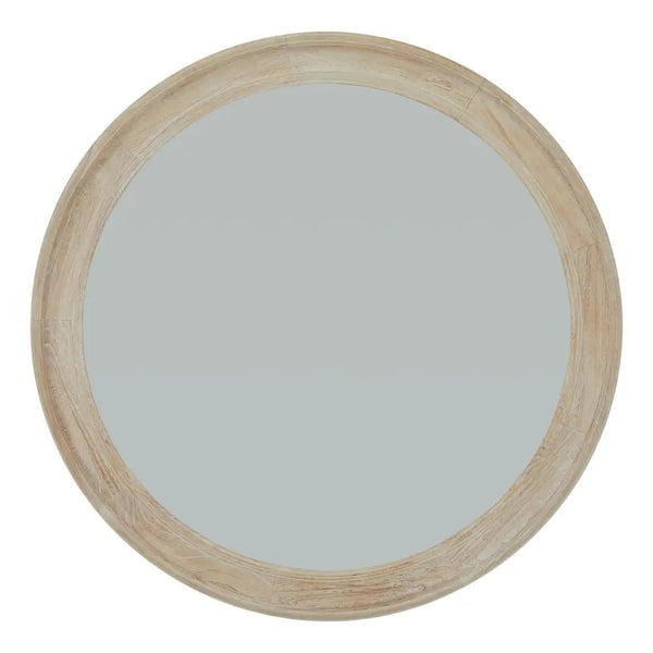 Washed Wood Round Mirror with Light Wooden FrameMirrorsChic & Co Home LTD